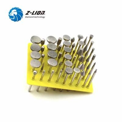 Z-Lion 50PCS 3.2mm Sanding Tool Mounted Needles Coated Rotary Tuck Rod Tools Alloy Glass Stone Jade Grinding Head Burr Diamond Point