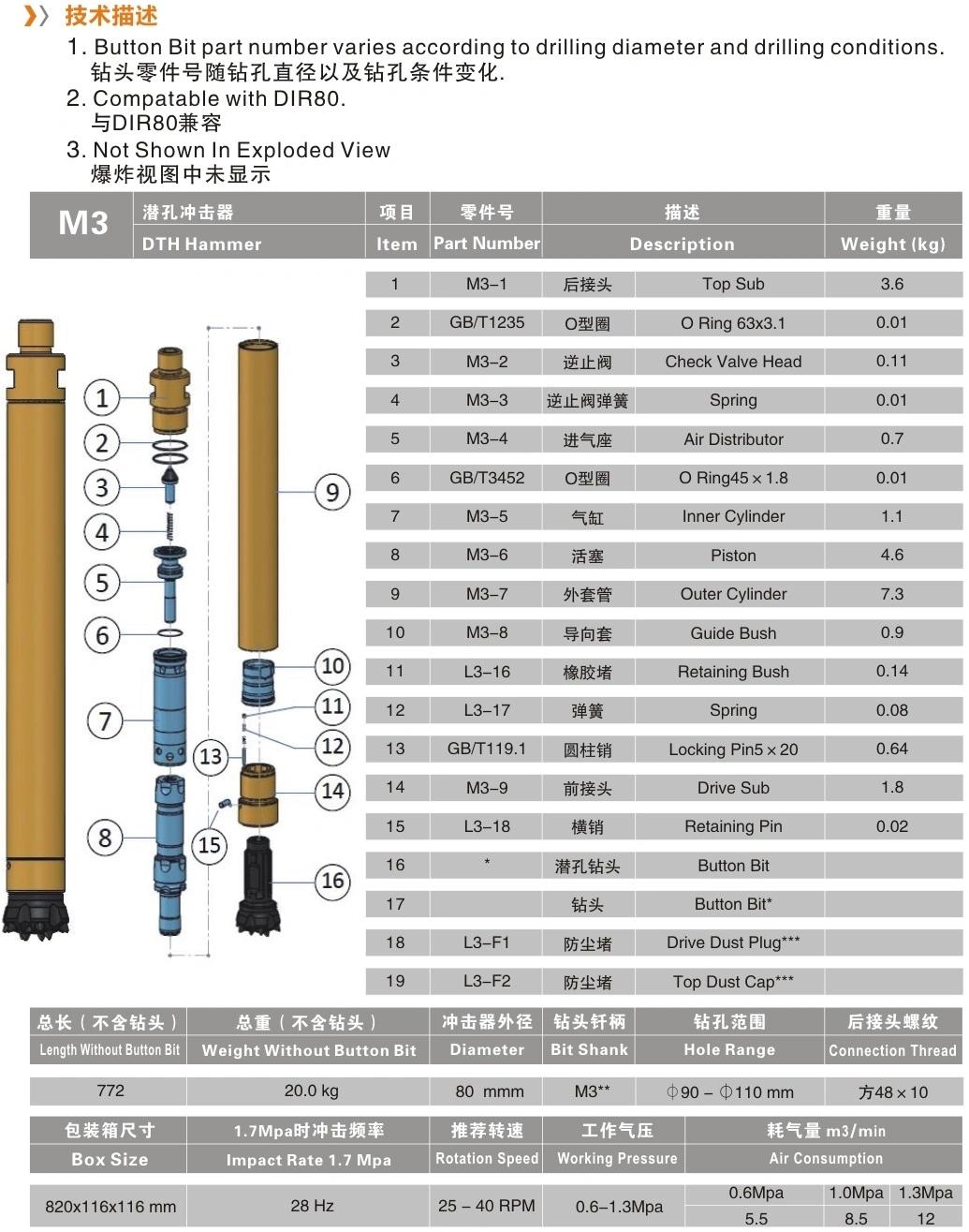 KAISHAN M3 90mm 3inch middle pressure DTH DRILL BIT