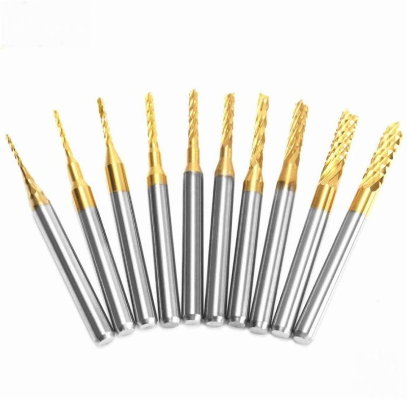 10PCS Titanium Coat Carbide End Mill Engraving Bits Set