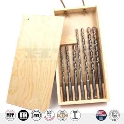 Pgm Premium Quality 7PCS 2cutter Hammer Drill Set SDS Plus in Bamboo Box for Concrete Brick Stone Cement Drilling