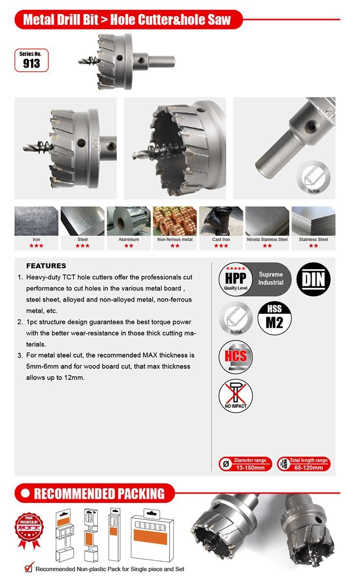 Heavy-Duty Style Tct Hole Cutter for Metal Steel Alloyed Unalloyed Non-Ferrous Metal Board Sheet Drilling