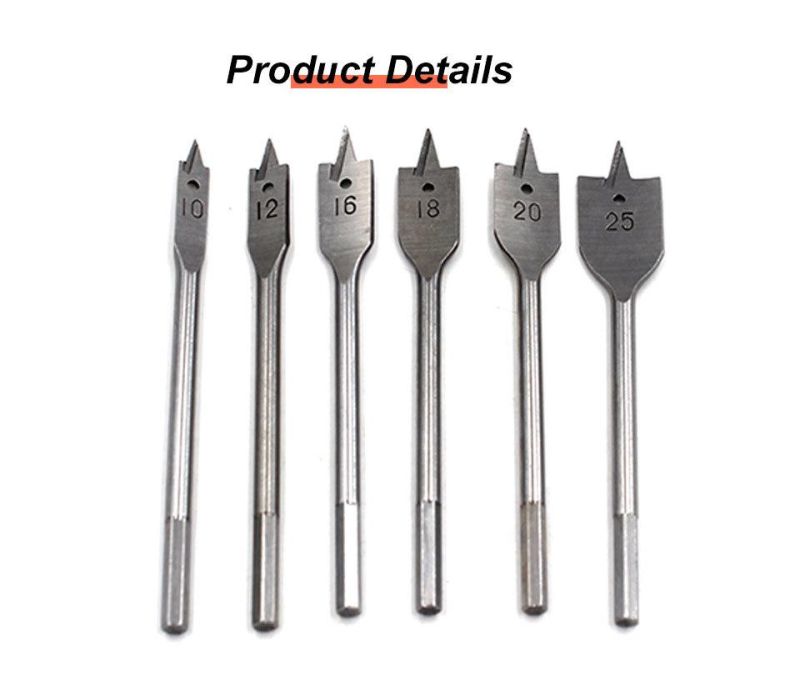 Z-Lion 6PCS 10-25mm Flat Drill Steel Drill Wood Working Flat Drill Set Spade Woodworking Tools Set