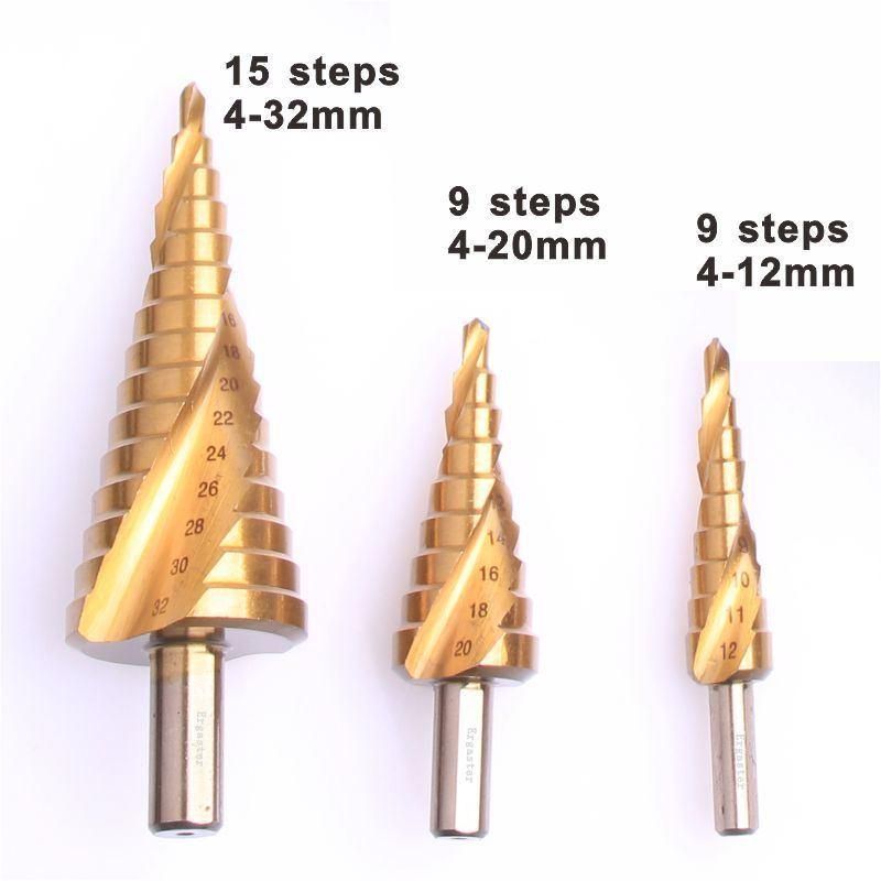 Hex Shank Spiral Grooved Step Drill Bits for Wood, Metal, Stainless Steel Cutting