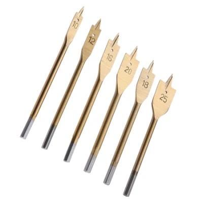 6PCS Wood Flat Drill Bit Set Spade Drill Bit Set Spade Wood Drill Titanium Plated in Hard Plastic Case