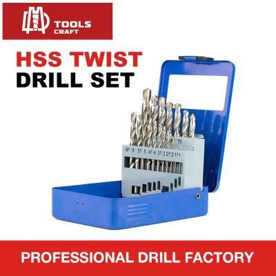 Fully Ground 19PCS HSS Tin-Coated Straight Shank Twist Drill Set From 4mm to 10mm