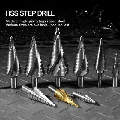 China Manufacturer Direct Sale Power Tools Tin Coating Spiral Flute HSS Step Drill