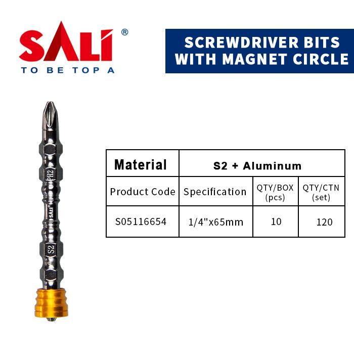 Sali 1/4′ ′ 65mm S2 Aluminium Screwdriver Bits with Magnet Circle
