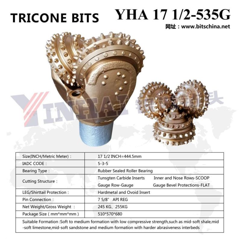 17 1/2" Tricone Bit 444.5mm IADC535 for Well Drilling