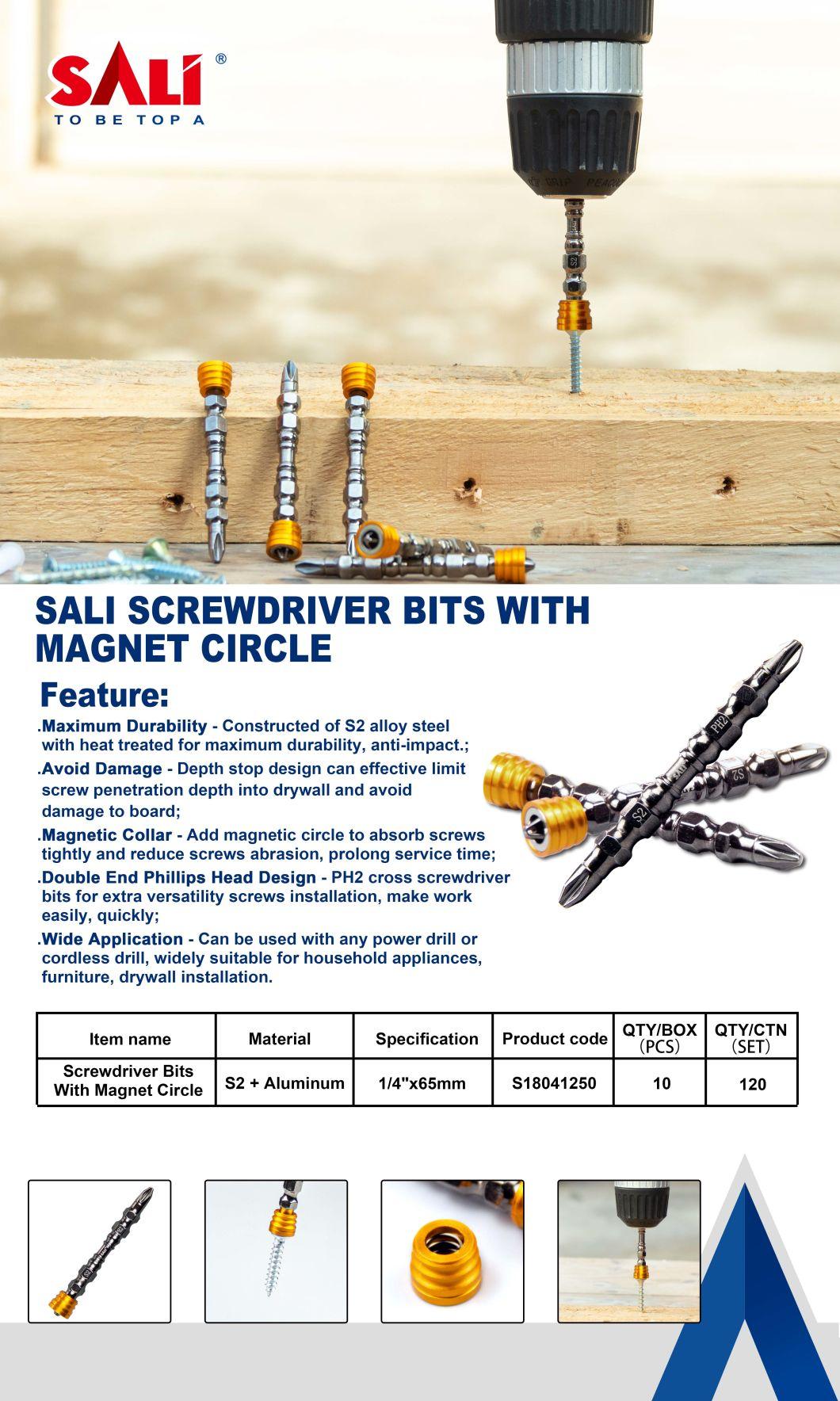 Sali 1/4′ ′ 65mm S2 Aluminium Screwdriver Bits with Magnet Circle