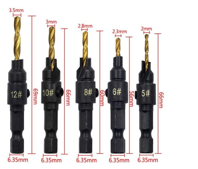 6 Pieces Countersink Woodworking Drill Bit Set for Screw Sizes