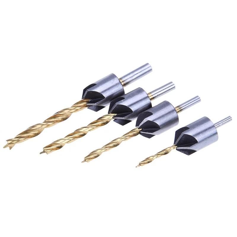 4PCS 3-6mm HSS Drill Bit Set Woodworking Countersink Chamfers Home Hand Tools Carpentry Reamer Woodworking Chamfer End Milling