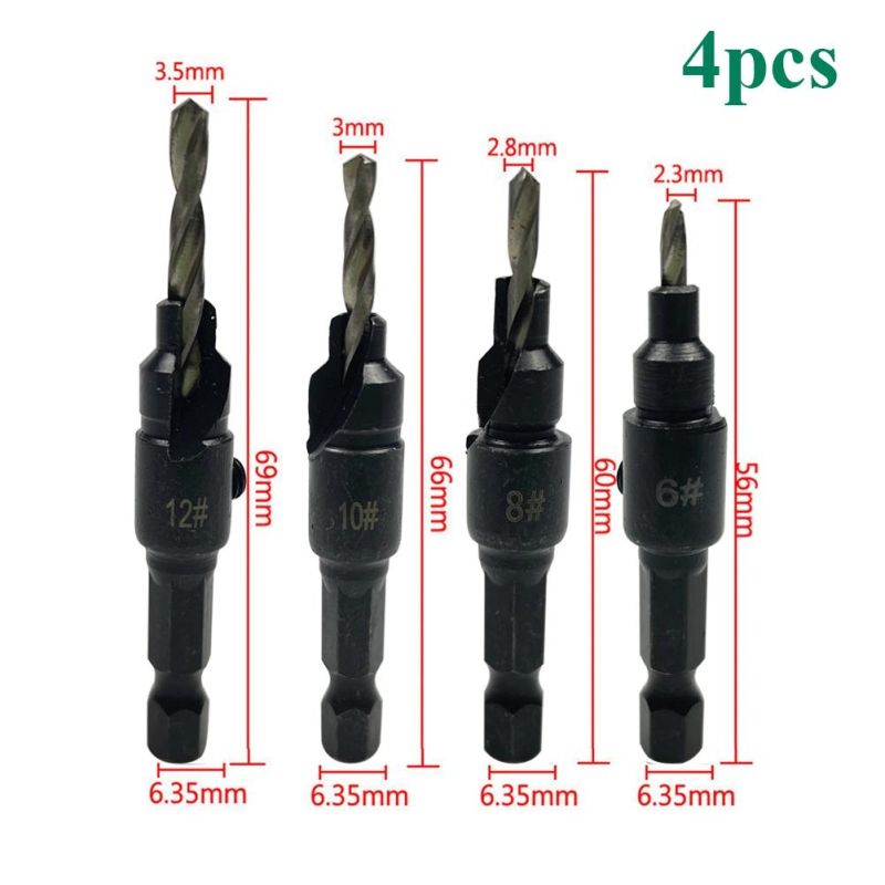 4/5PCS Countersink Drill Woodworking Drill Bit Set Drilling Pilot Holes for Screw Sizes #5 #6 #8 #10 #12 with a Wrench Tools Drill Bit