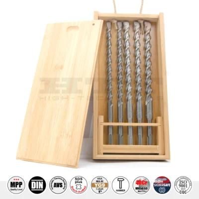 Pgm German Quality 5PCS Hammer Drill Set SDS Plus in Bamboo Box for Concrete Brick Stone Cement Drilling