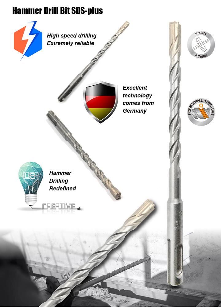 German Quality Splus Cross Cutter Hammer Drill SDS Plus 2 Flutes for Fast Drilling Concrete Brick Stone Granite Marble Cement
