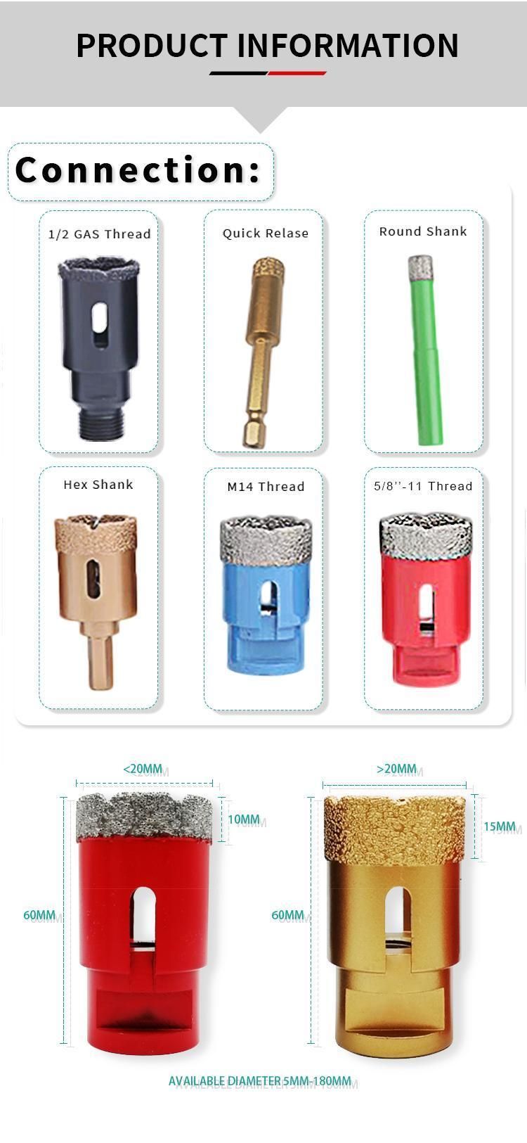 Dry Diamond Drilling Tools 6mm Tile Ceramic Porcelain Diamond Core Drill Bits with Hex Shank