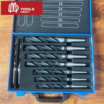 9PCS HSS Black Oxide Milled Morse Taper Shank Drill Bits Set Aluminum Box for Metal and Stainless Steel Drilling