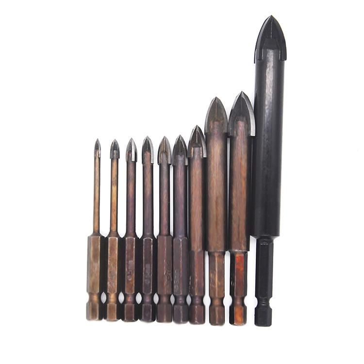 Cross Carbide Tipped Drill Bits with Hex Shank for Drilling Glass Tile Porcelain