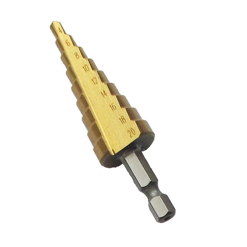 3PCS 4-20mm HSS Titanium Step Drill Bit Set with Hex Shank Straight Flute for Metal Cutting Tools