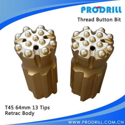 Thread Button Bit, T45-64mm, Retrac, F/F, 13buttons