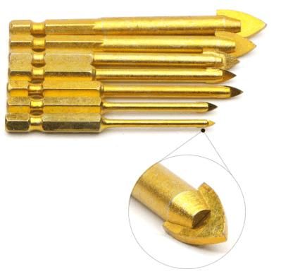 7PCS Hex Shank 6.35mm Glass Tile Drill Bits Set Spear Head Titanium Coated Drill Bit for Ceramic Marble Mirror Glass