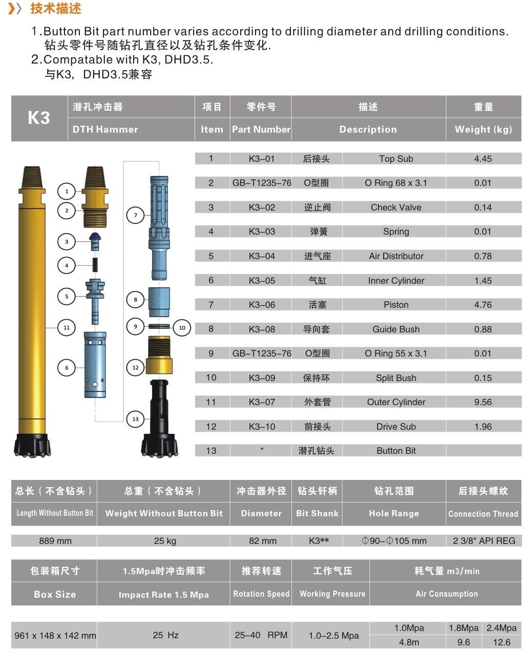 KAISHAN K3-T1090 High Pressure 90mm DTH Drill Button Bit