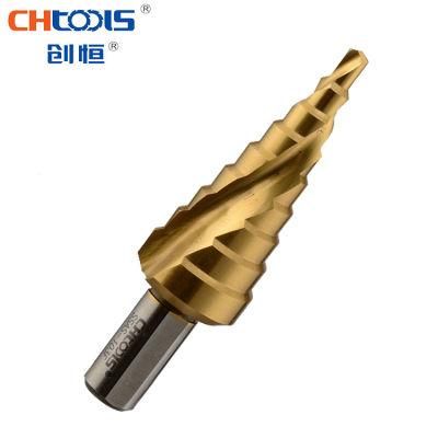 Chinese Factory HSS Tin Step Drill Bit with Spiral Flute