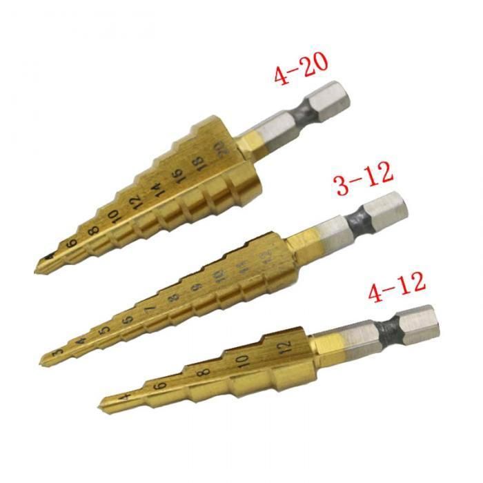 New Pratical 3 PCS HSS Titanium Coated Step Drill Bit 3-12mm 4-12mm 4-20mm High Speed Steel Wood Metal Drilling Hand Tools Set