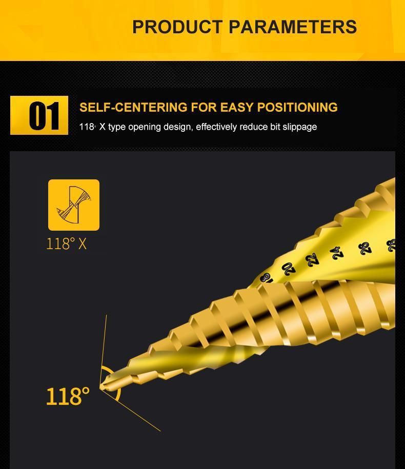HSS Step Drill Bit Titanium Coated Hex Shank Bit Stepped Point Drill Bits