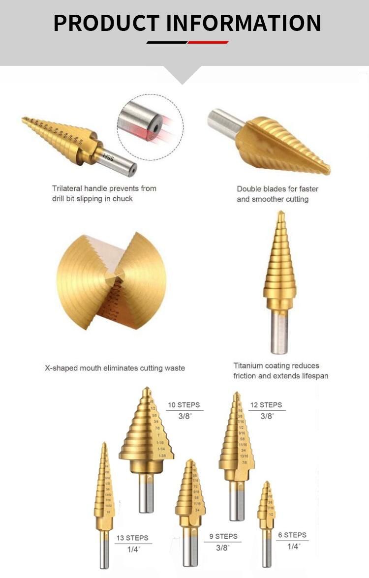 5PCS Hex Shank Straight Flute High Speed Steel Step Drill Bits Hex Shank for Metal Drilling