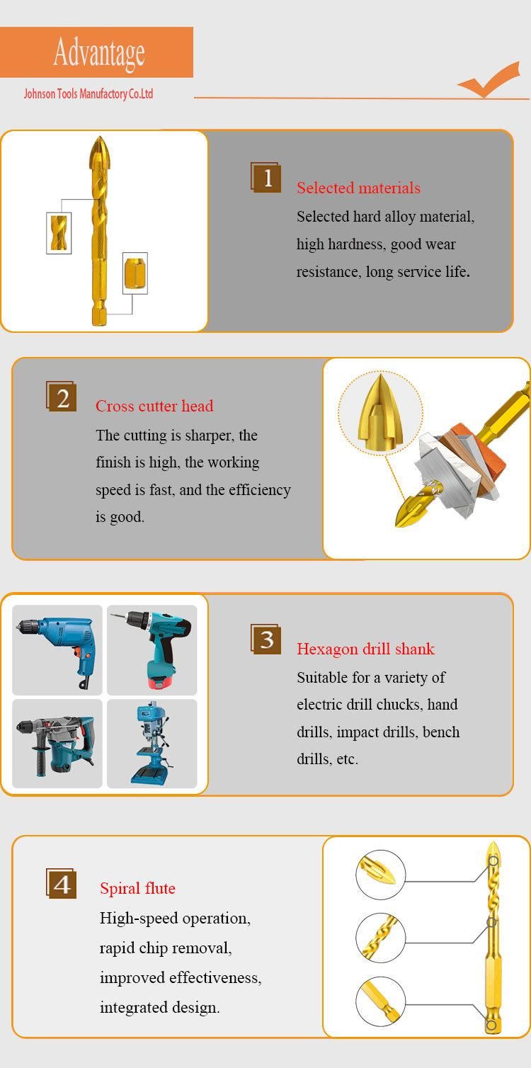 China Factory Tungsten Carbide Cross Head Ceramic Drill Bits for Glass