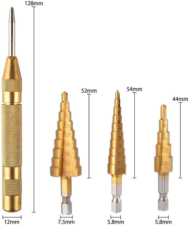 Straight Groove Titanium Coated Step Drill Bits