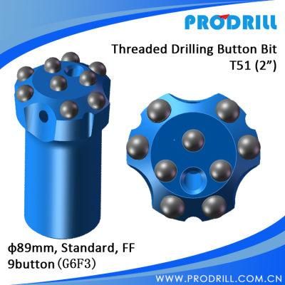 Drop Center T51-89mm Thread Button Rock Mining Drill Bits
