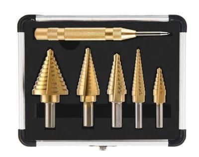 Goldmoon HSS Titanium Step Drill Bit Set with Automatic Center Punch for Metal, Steel
