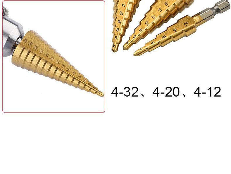 3PCS HSS Drills Set Metric Hex Shank Straight Flute Cone Titanium HSS Step Drill Bit Set for Metal Tube Sheet Drilling in Nylon Bag (SED-SD3-STH)