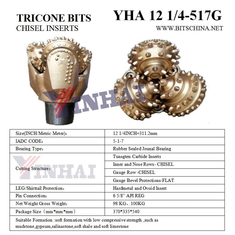 12 1/4" 311mm IADC437/517 TCI Tricone Bit TCI Rock Bit TCI Drilling Bit