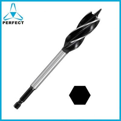 Impact Hex Shank Tri-Flute Three Spurs Wood Auger Drill Bit for Wood Faster Drilling