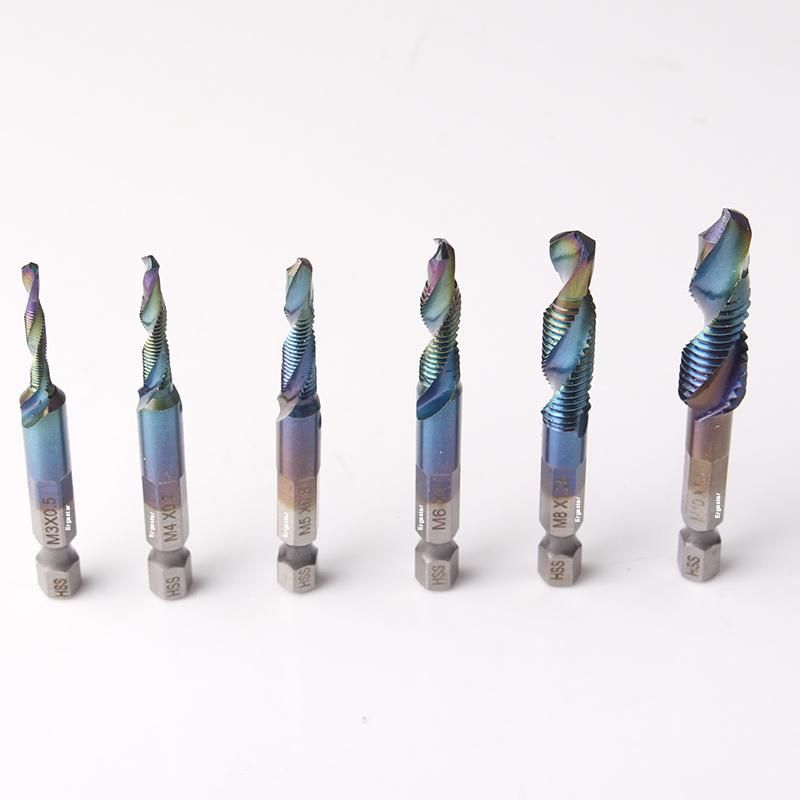 6 Pack Titanium Combination Drill Tap Bit Set Screw Tapping