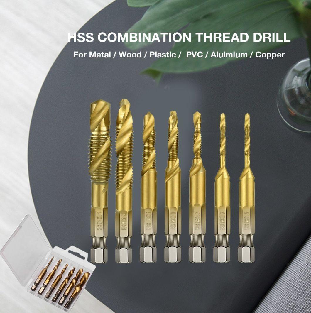 6PC HSS Hex Shank Thread Spiral Screw M3-M10 Combined Machine Tap Drill Bit for Metal Drilling Tapping