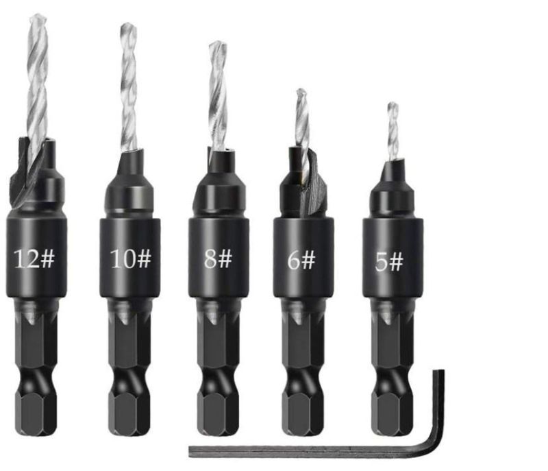 6 Pieces Countersink Woodworking Drill Bit Set for Screw Sizes