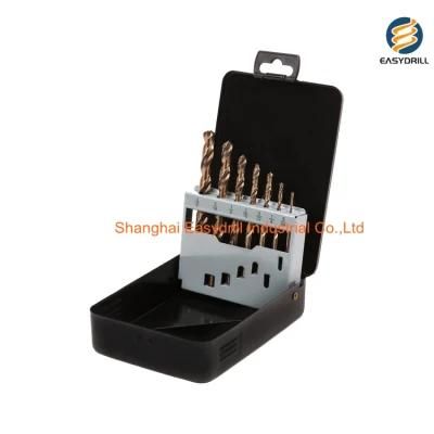 7PCS HSS Drills Fully Ground Tin-Coated HSS Cobalt Twist Drill Bits Set for Metal Stainless Steel Hardened Iron in Metal Box (SED-DBS7)