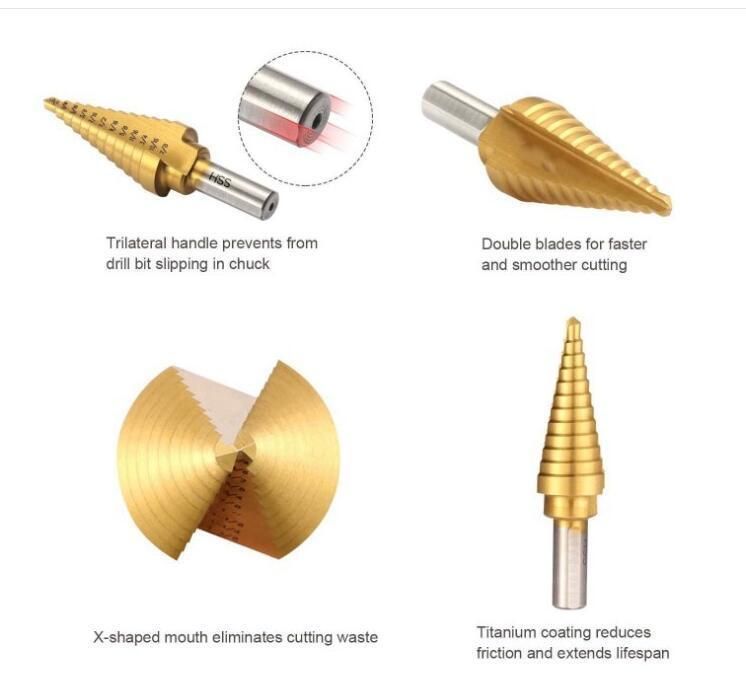 5pack HSS Grooved HSS Titanium Coated Spiral Step Drill Bit