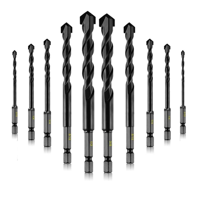 10-Piece Masonry Drill Bits Kit for Concrete, Stone, Carbide Drill Bit Set