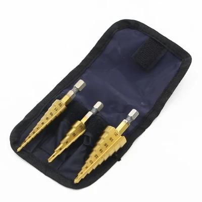 3 PCS HSS Titanium Coated Cone Step Drill Bit Set Metal Hole Cutter Power Tools Kit