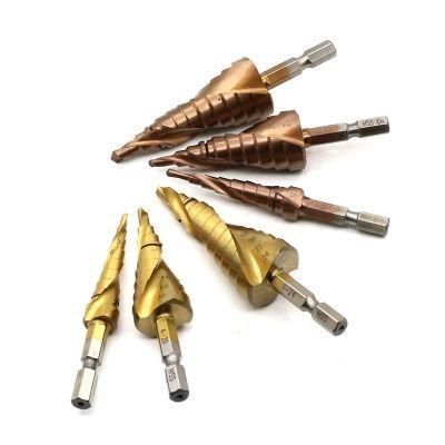 6 PCS China Factory HSS Straight Shank Twist Forage De Diagramme Ladder for Metal Drilling Spiral Shank Step Drill Bit