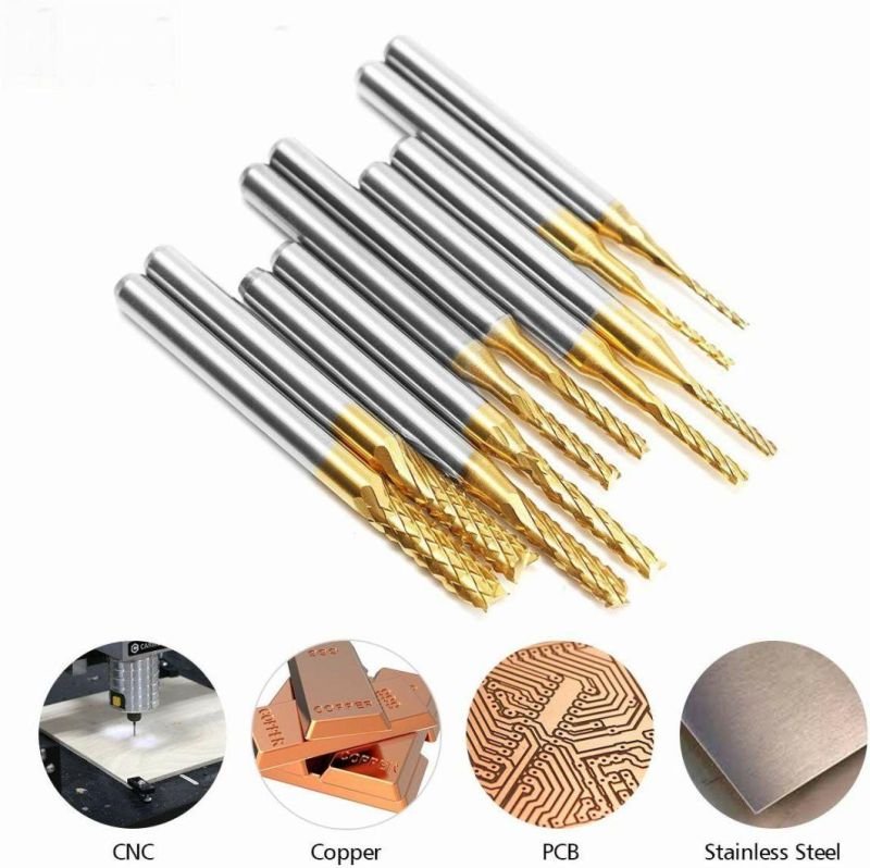 10PCS Titanium Coat Carbide End Mill Engraving Bits Set