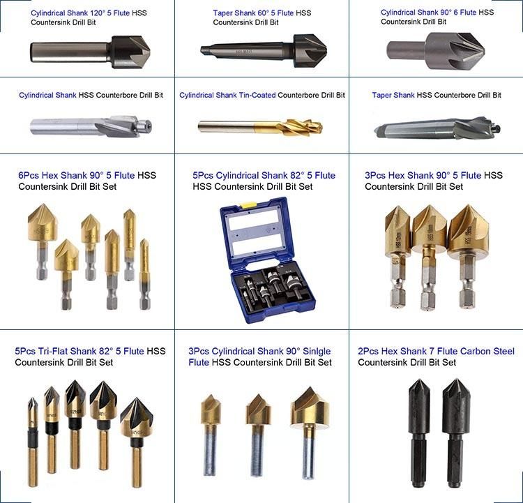 7PCS Titanium-Coated Cylindrical Shank 3 Flutes HSS Countersink Drill Bit Set for Metal (SED-CS3F-7)