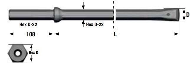 H22 Drill Rod 1600mm Long H22X108mm Shank