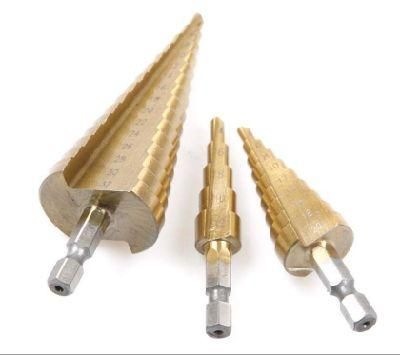 3 PCS Hex Shank HSS Titanium Coated Step Drill Bits Set, 4-/12/20/32mm