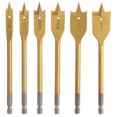 3/8&quot;-1&quot; Spade Drill Bit Set- Paddle Flat Bits, Hole Cutter, Titanium Coating, Carbon Steel, Woodworking, 6 Pieces