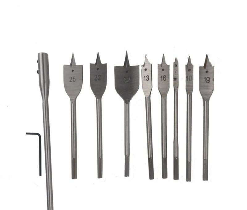 Black Oxide Quick Change Hex Shank Tri-Point Flat Wood Spade Drill Bit with Contoured Spurs for Wood